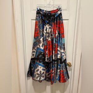 Ashley Stewart Red and Blue Paisley Midi Skirt
